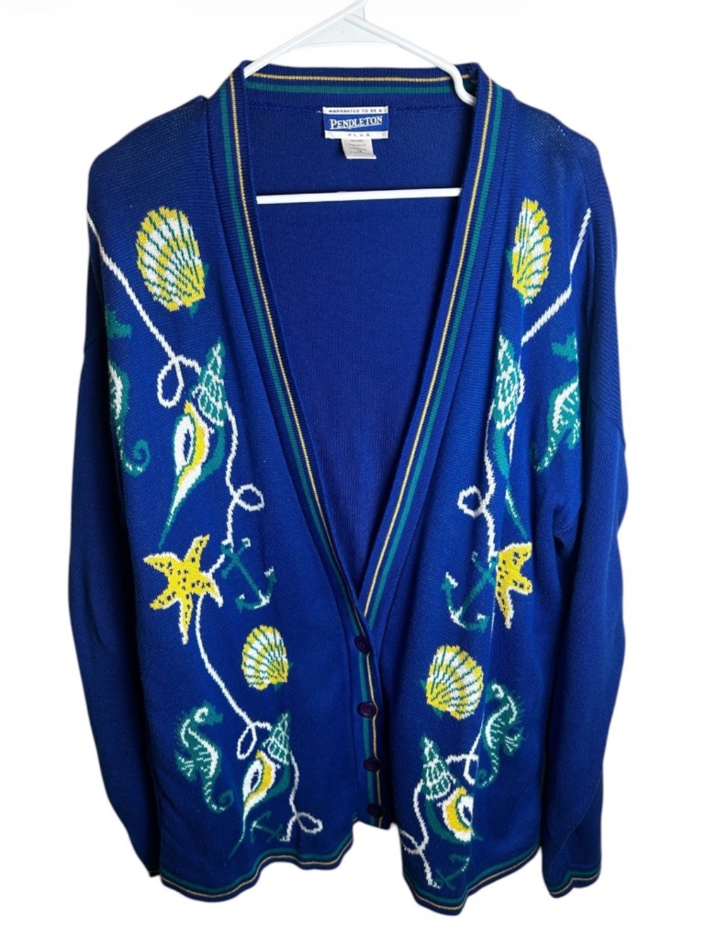 Vintage Pendleton Nautical Coastal Blue Cardigan Size 1X Made In USA
